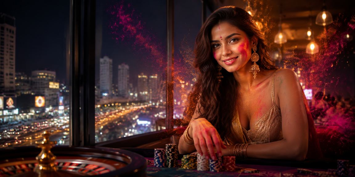 Players enjoying roulette and casino games in Bangalore during Holi festival