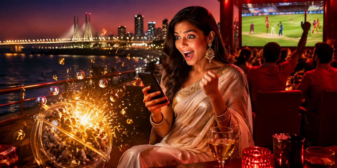 Indian woman enjoying safe online betting on mobile in Mumbai
